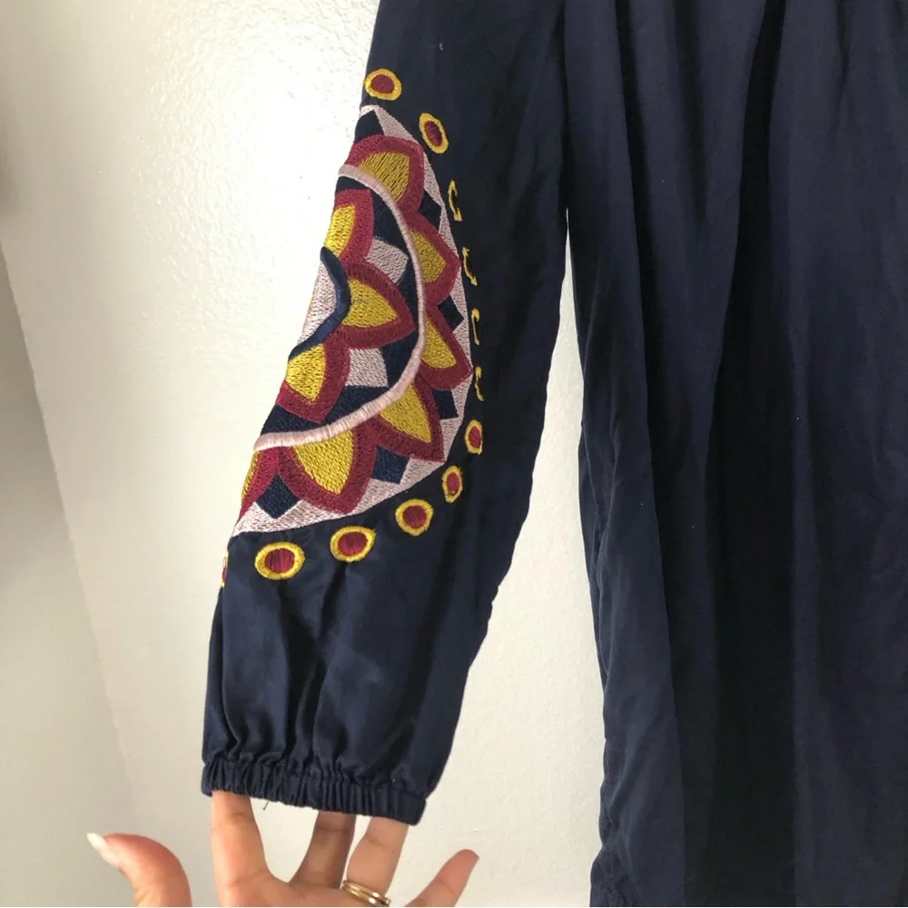 Crown & Ivy Embellished Balloon Sleeve Dress Navy Size M - Picture 6 of 9